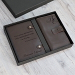 Подарочный набор ежедневник и портмоне с гравировкой Turin, цвет коричневый